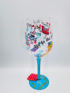 2 Saints “LULU” Hand Painted Wine Glass Fun Flirty Fabulous Dog  Theme